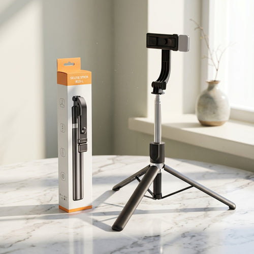 4 In 1 R1SL Selfie Stick Featuring A Bluetooth Remote, Tripod Stand, Light And Retractable Mobile Holder - With Light